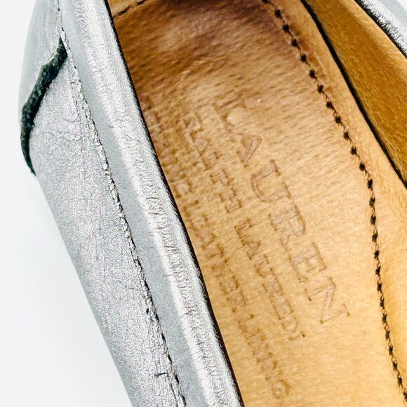 Ralph Lauren Caitlyn Gunmetal Metallic Leather Driving Loafers - Picture 8 of 9